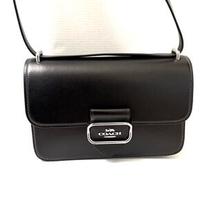 Coach Large Morgan Black Leather Crossbody Shoulder Flap Buckle Bag Purse Y2K